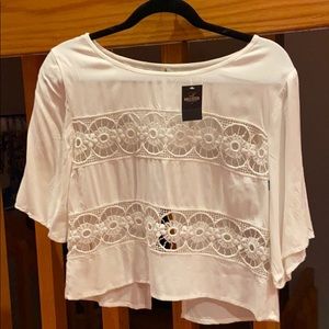 White silk and lace top